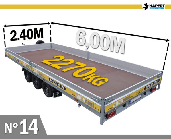 Remorque plateau 3 essieux MMA 3.5T